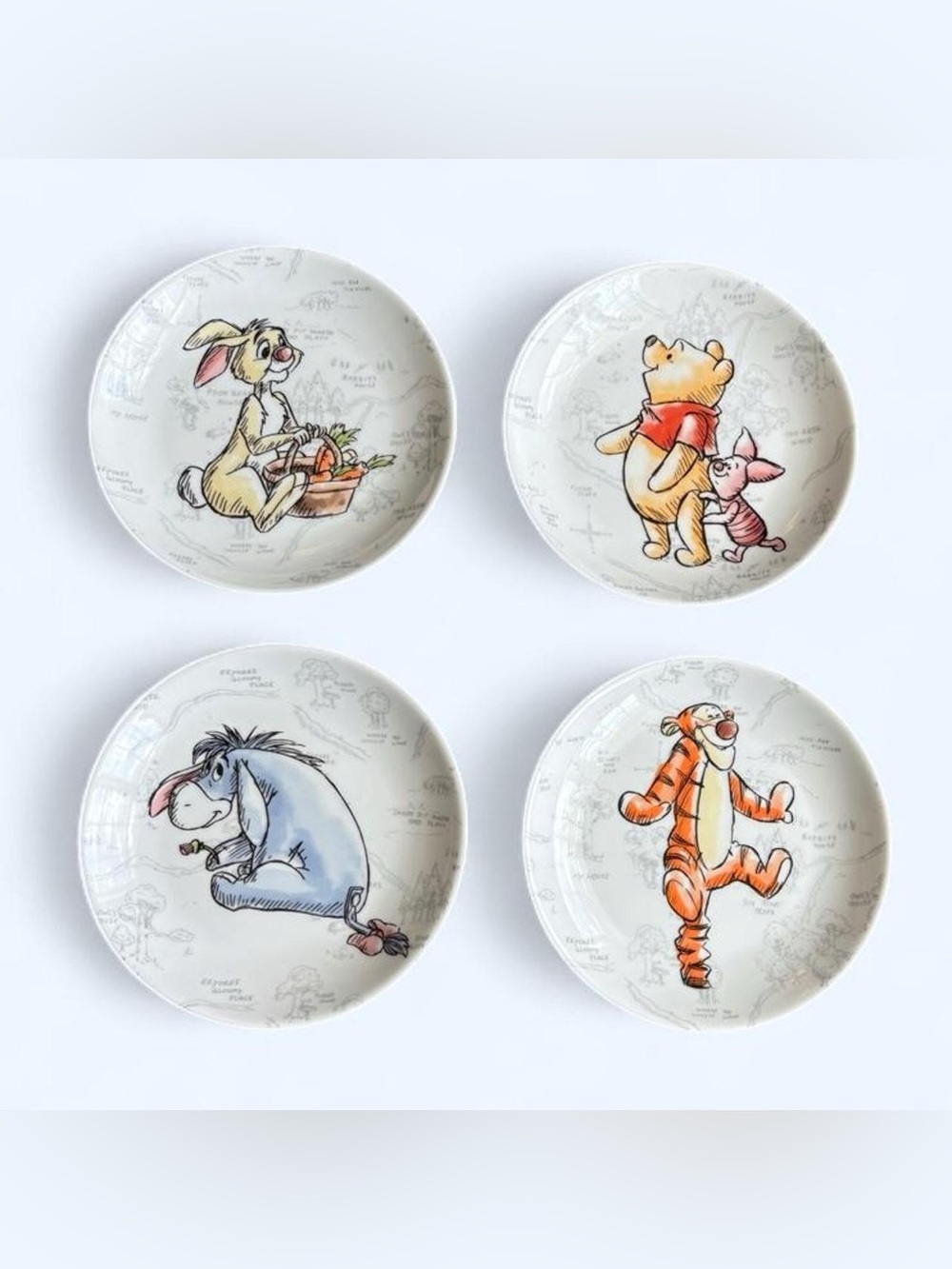 Disney Winnie the Pooh White Ceramic Dessert Plates - Set of 4
